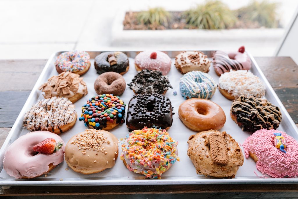 An array of donuts served at Donut Bar + Coffee in Michigan.
