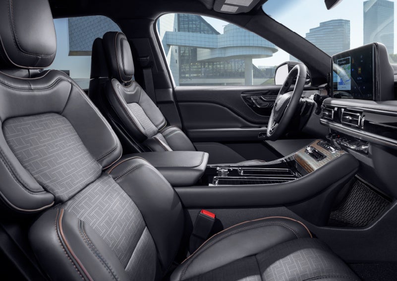 The interior of the 2025 Lincoln Aviator® SUV is shown with sleek black accents. | Star Lincoln in Southfield MI
