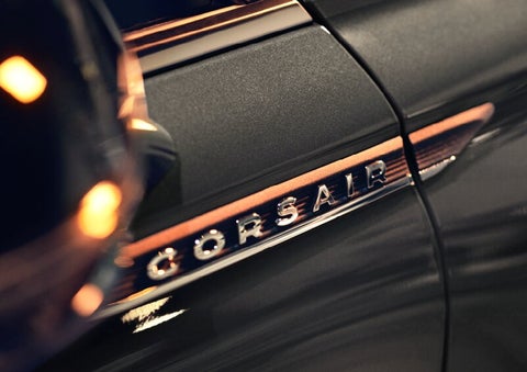 The stylish chrome badge reading “CORSAIR” is shown on the exterior of the vehicle. | Star Lincoln in Southfield MI