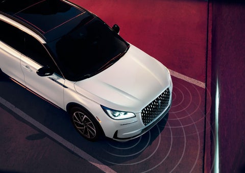 Illustrated radar signals are shown emitting from the front of a 2025 Lincoln Corsair® SUV. | Star Lincoln in Southfield MI