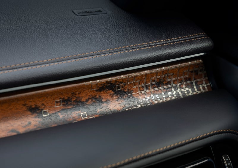 A close-up shot of the 2026 Lincoln Aviator® dashboard with unique black and brown accents and brown stitching. | Star Lincoln in Southfield MI