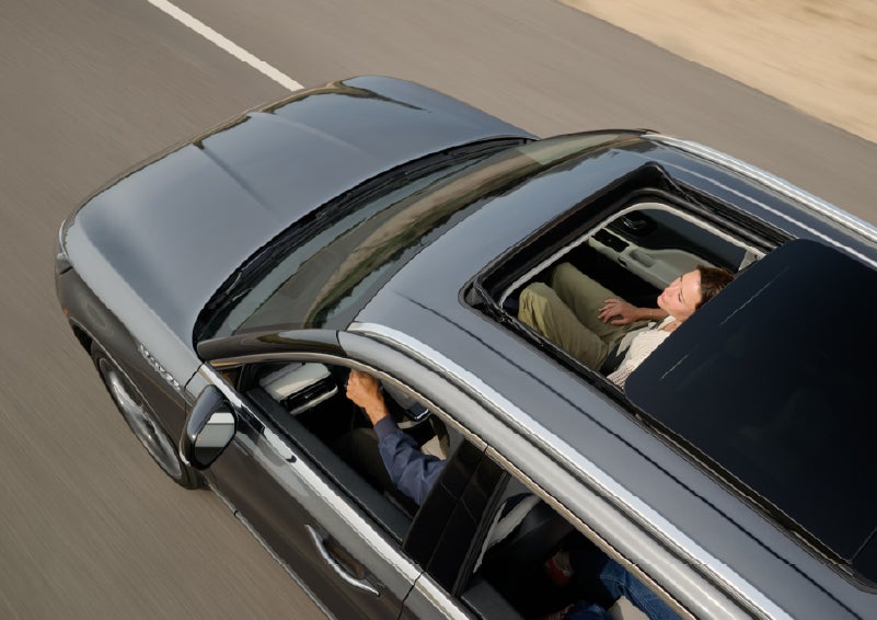 The available panoramic Vista Roof® of a 2027 Lincoln Aviator® SUV is open. | Star Lincoln in Southfield MI